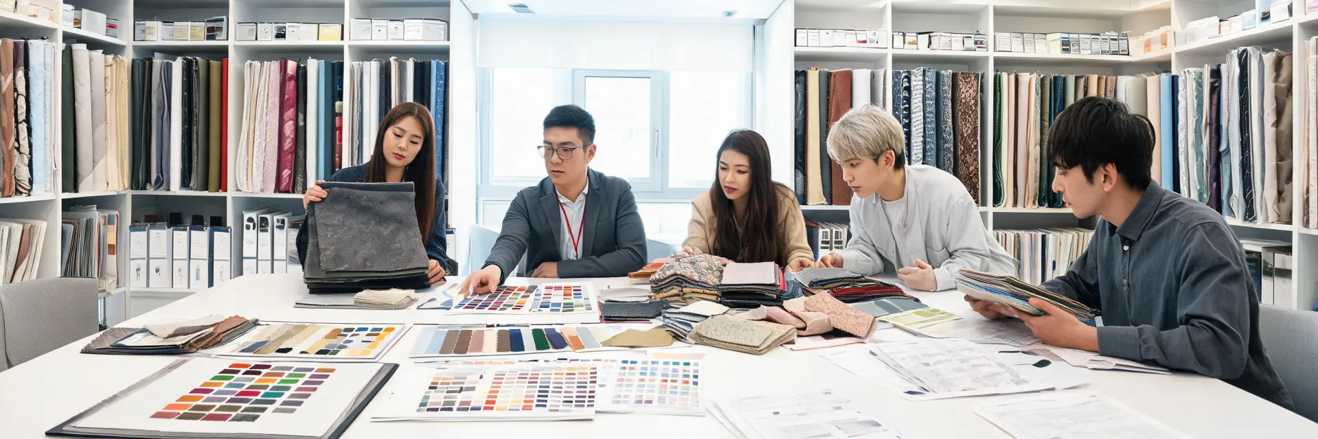 Milliken textile advisory team reviewing material samples