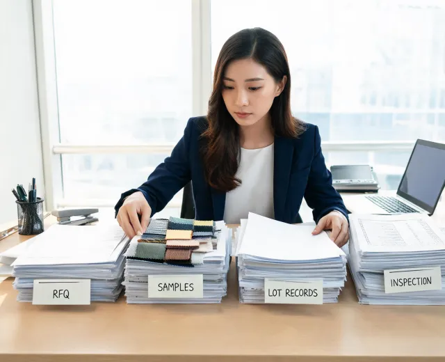 Sourcing specialist organizing order and lot records