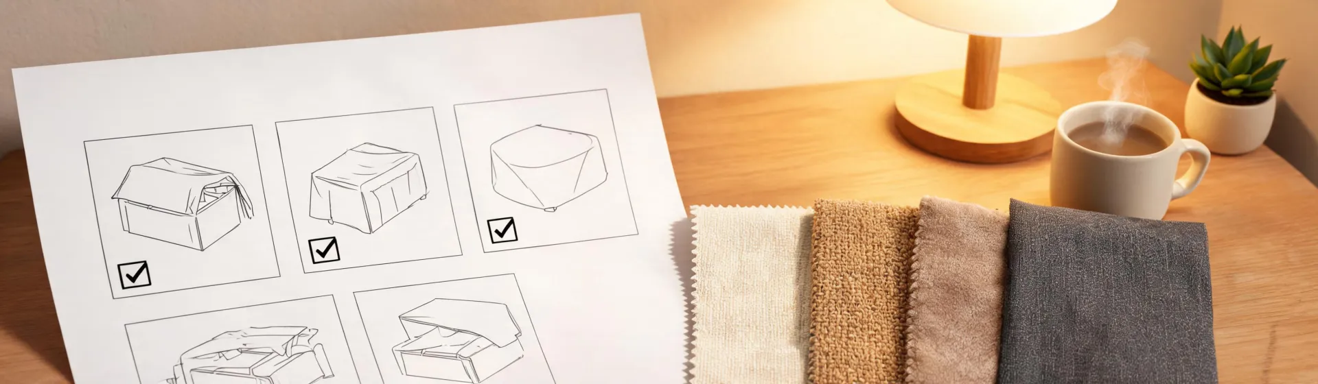 Application brief beside protective and upholstery swatches